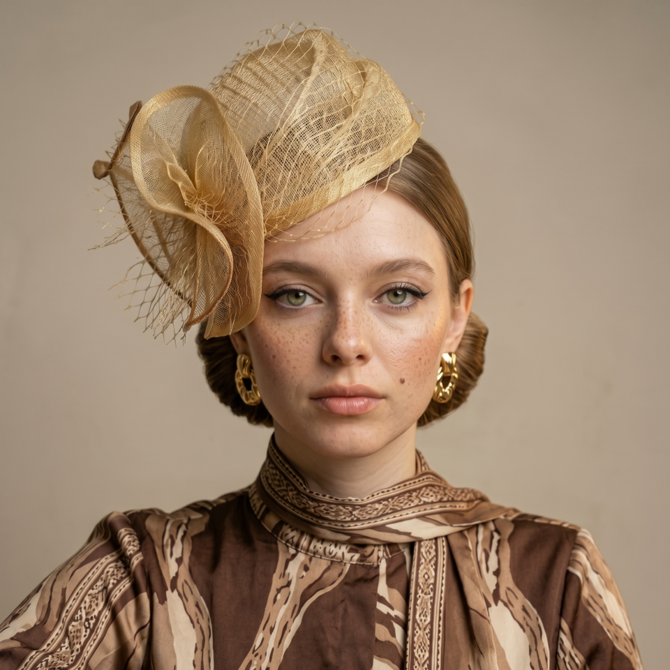 Diana Gold Bej Renk Vualet Kep 20 cm Özel Şapka Kutulu