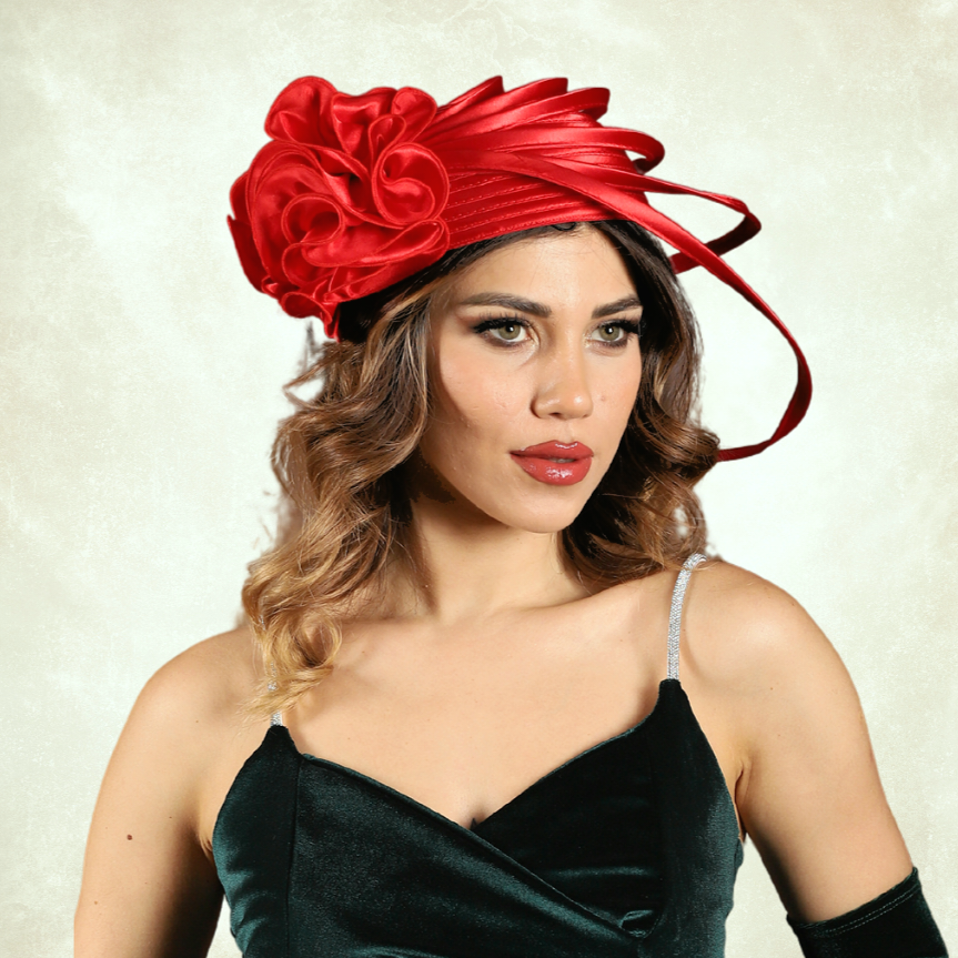 Anais Kırmızı Renk Vualet Kep 22 cm Özel Şapka Kutulu
