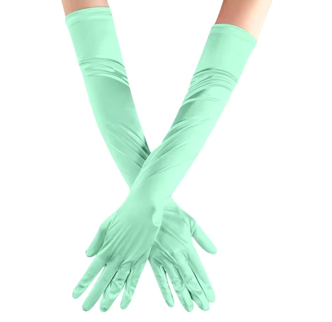 Opera Su Yeşili  Renk Saten  Eldiven 53 cm
