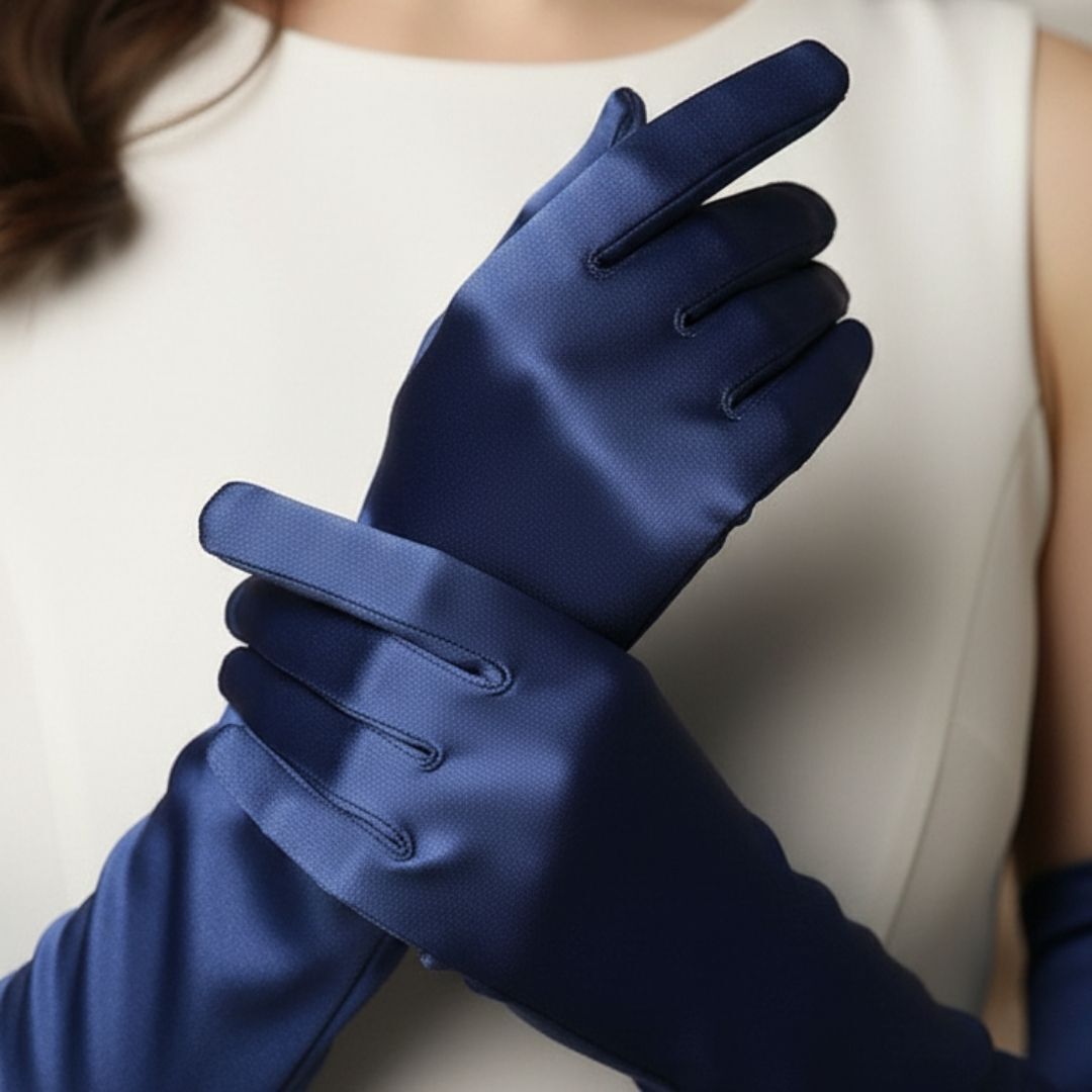 Opera Parlament Mavi Renk Saten Eldiven 56 cm