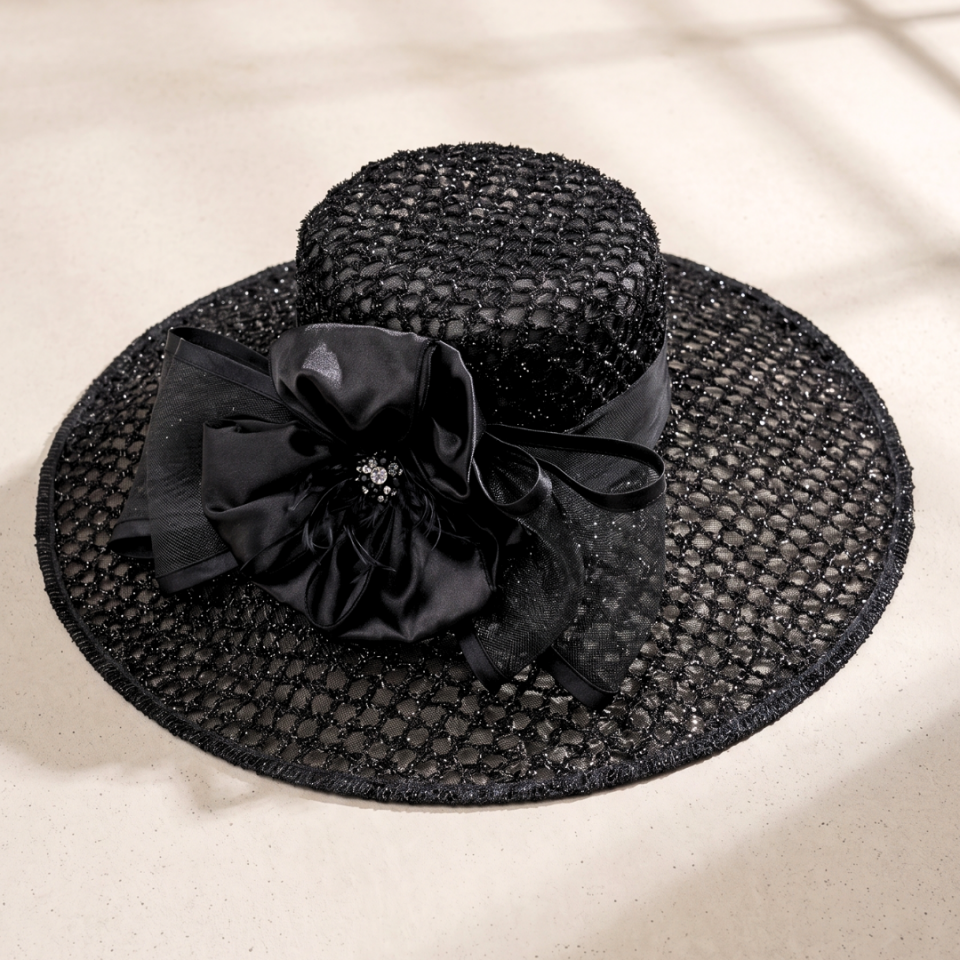 Carlotte Siyah Renk Brode Elegan Şapka 50 cm