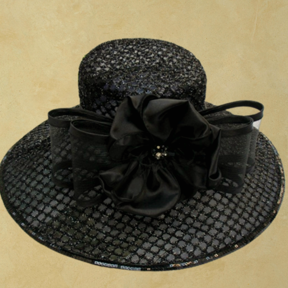 Carlotte Siyah Renk Brode Elegan Şapka 50 cm Özel Şapka Kutulu