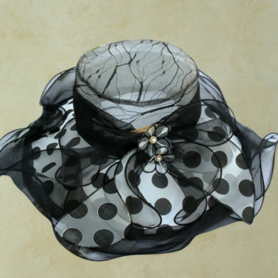 Carlotte Siyah Beyaz Renk Puantiyeli Elegan Şapka 45 cm