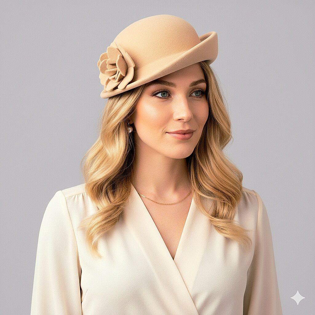 Chloe Camel Renk Çiçekli Şapka