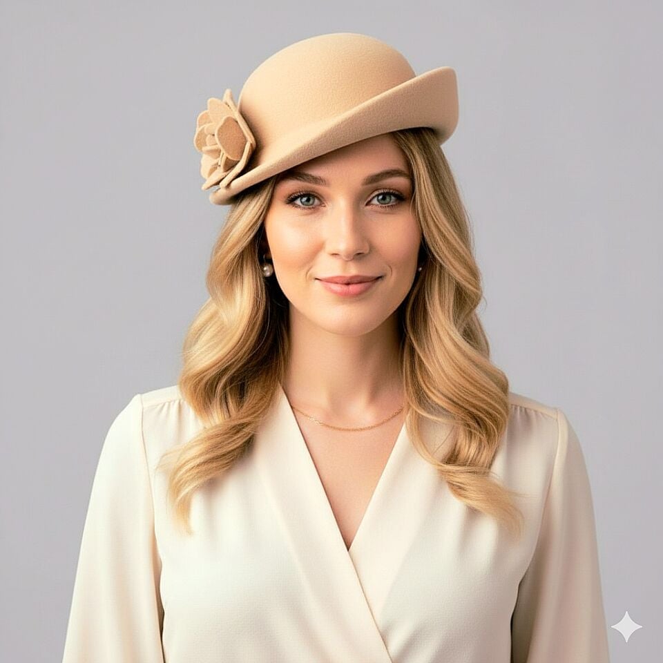 Chloe Camel Renk Çiçekli Şapka