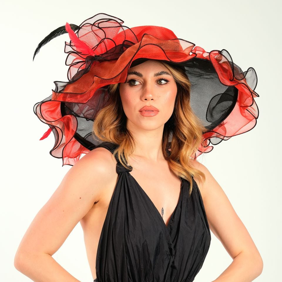 Alice Kırmızı Renk Alternatifli Elegan Şapka 55 cm Özel Şapka Kutulu