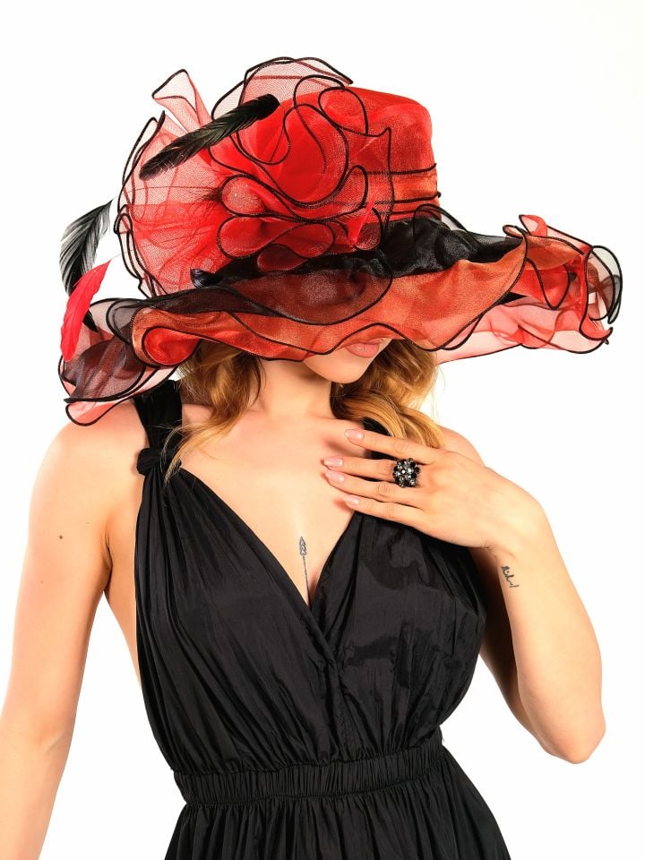 Alice Kırmızı Renk Alternatifli Elegan Şapka 55 cm Özel Şapka Kutulu