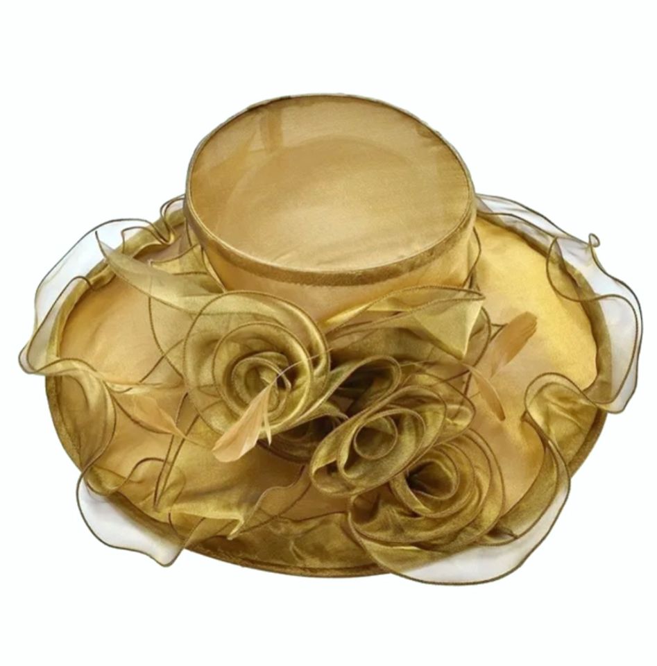 Carol Karamel Gold Renk Dut İpek Elegan Şapka 43 cm Özel Şapka Kutulu