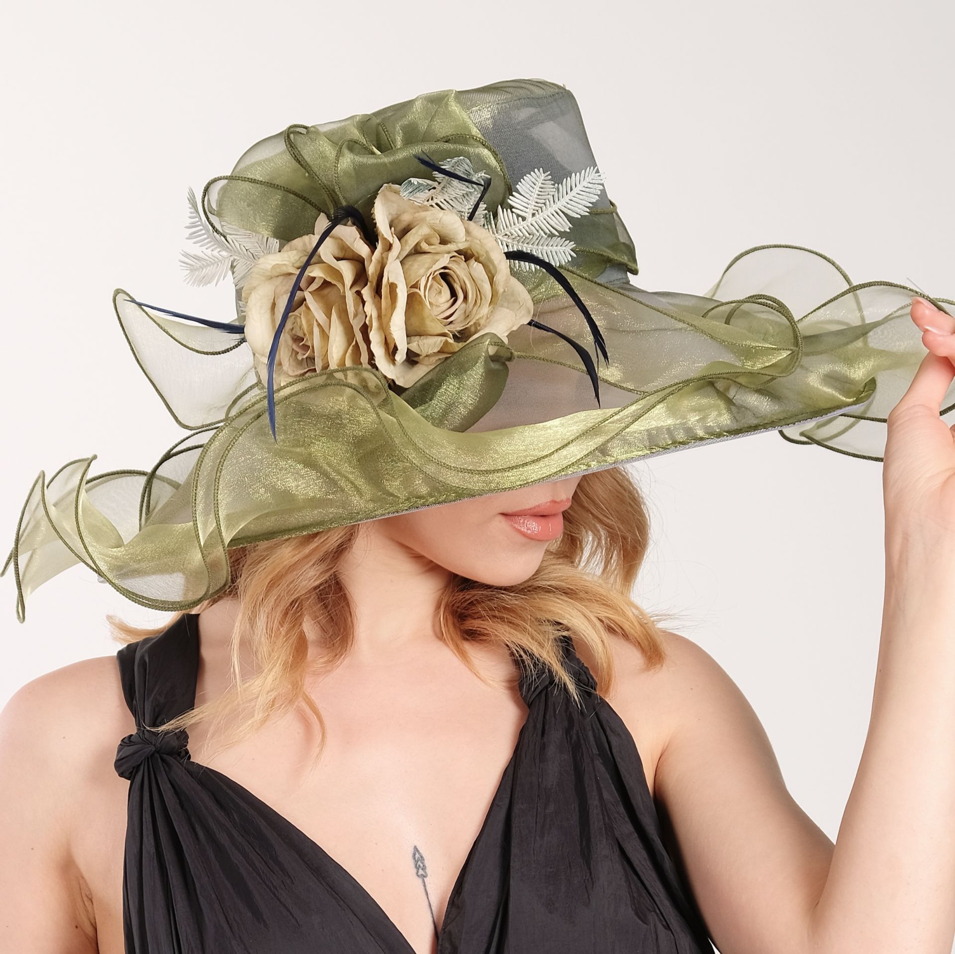 Anais Çağla Yeşil Renk Alternatifli Elegan Şapka 45 cm Özel Şapka Kutulu