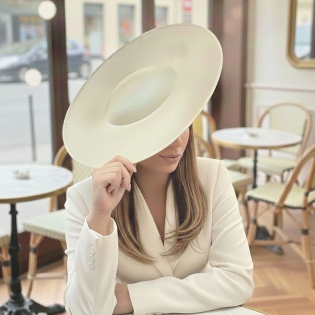 Holly Ekru Renk Vualet Şapka 40 cm Özel Şapka Kutulu