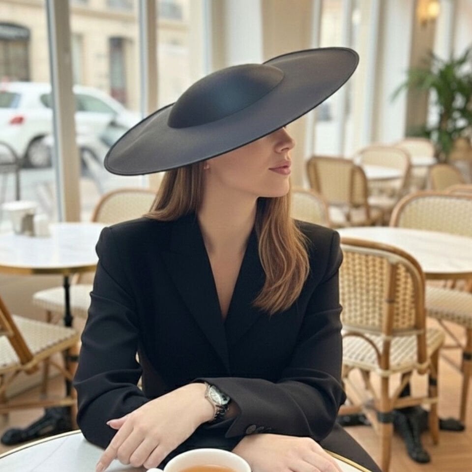 Holly Siyah Renk Vualet Şapka 40 cm Özel Şapka Kutulu