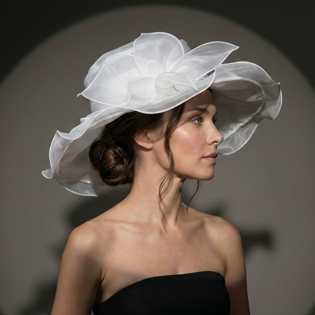 Caroline Kırık Beyaz Renk Dut İpekli Elegan Şapka 43 cm