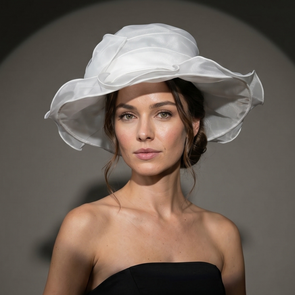 Caroline Kırık Beyaz Renk Dut İpekli Elegan Şapka 43 cm