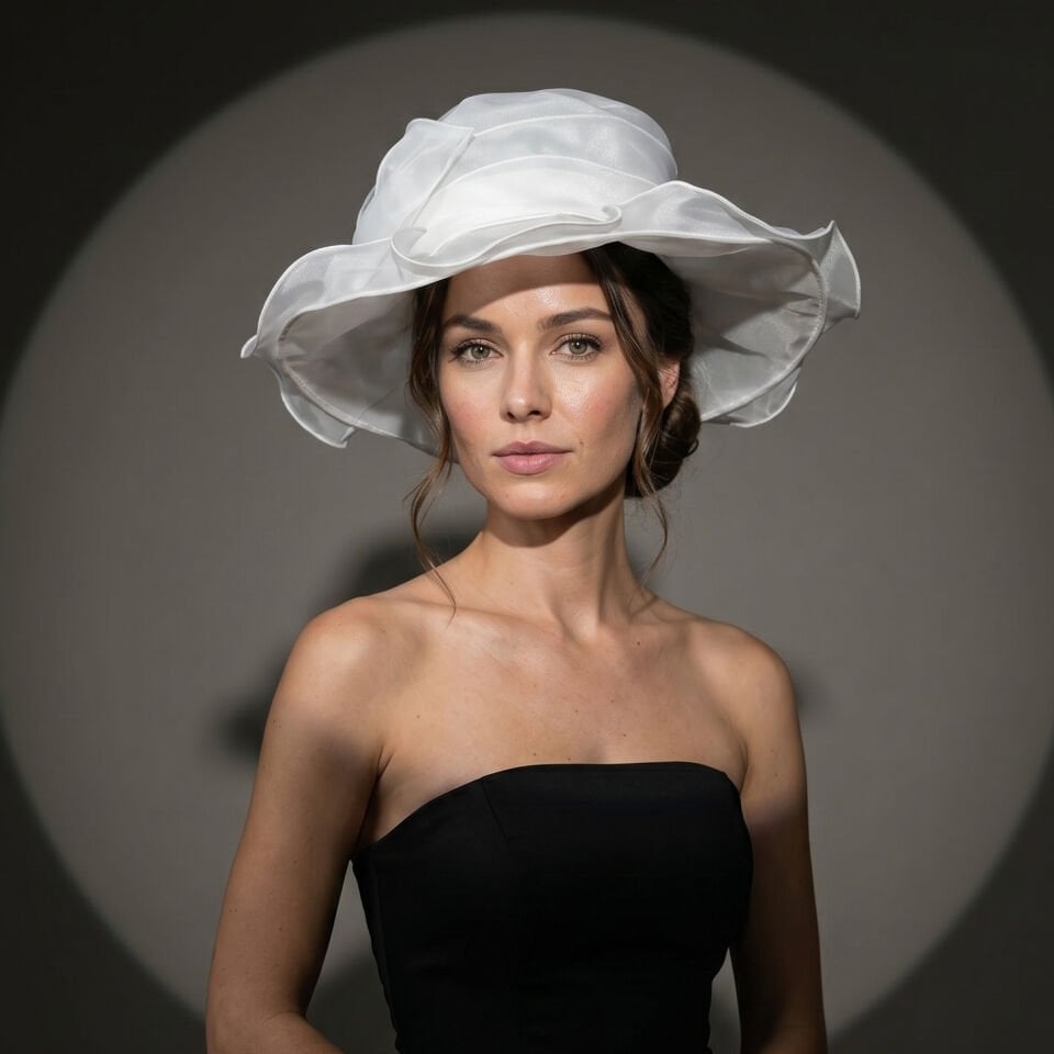 Caroline Kırık Beyaz Renk Dut İpekli Elegan Şapka 43 cm Özel Şapka Kutulu