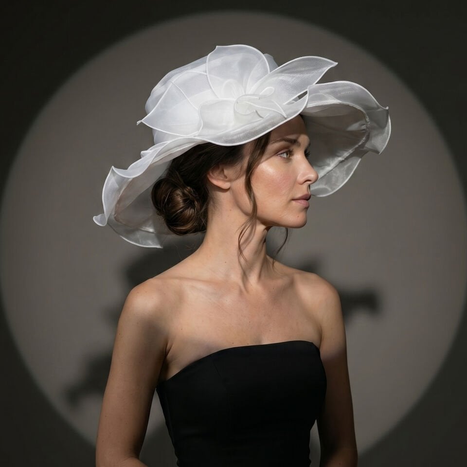Caroline Kırık Beyaz Renk Dut İpekli Elegan Şapka 43 cm Özel Şapka Kutulu