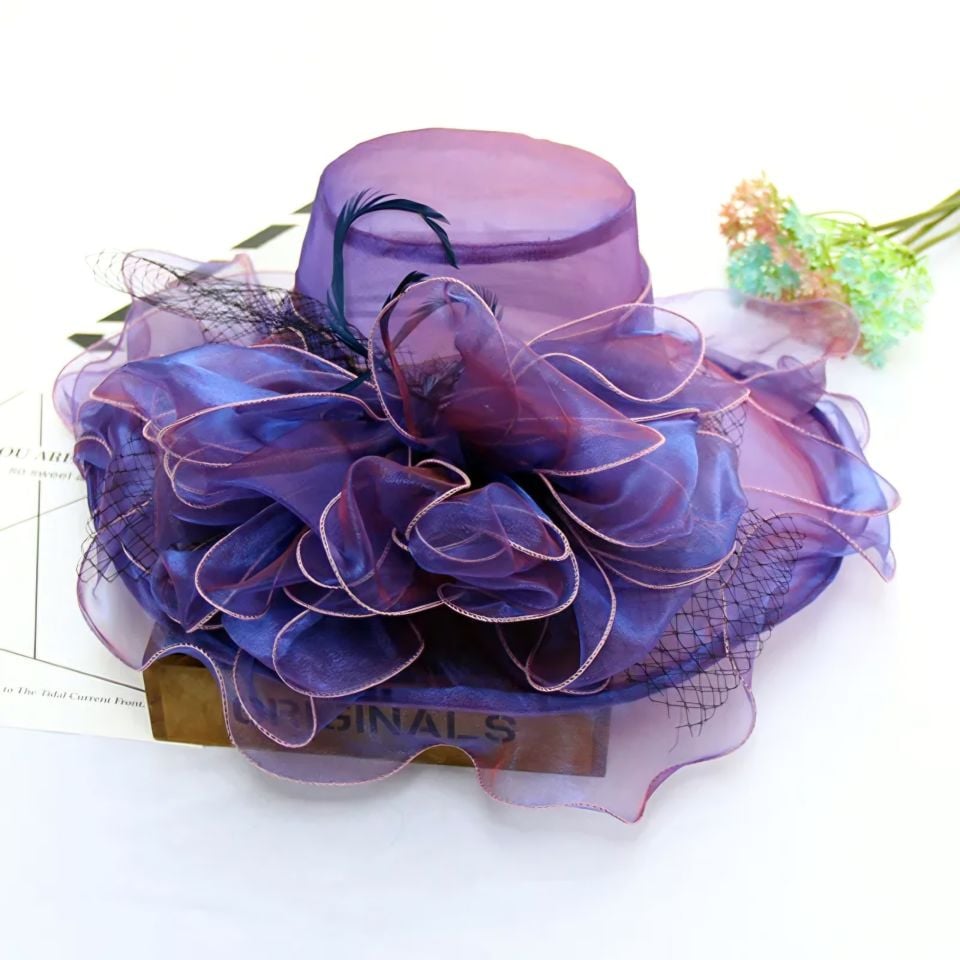 Carol Mor Renk Alternatifli Elegan  Şapka 45 cm Özel Şapka Kutulu