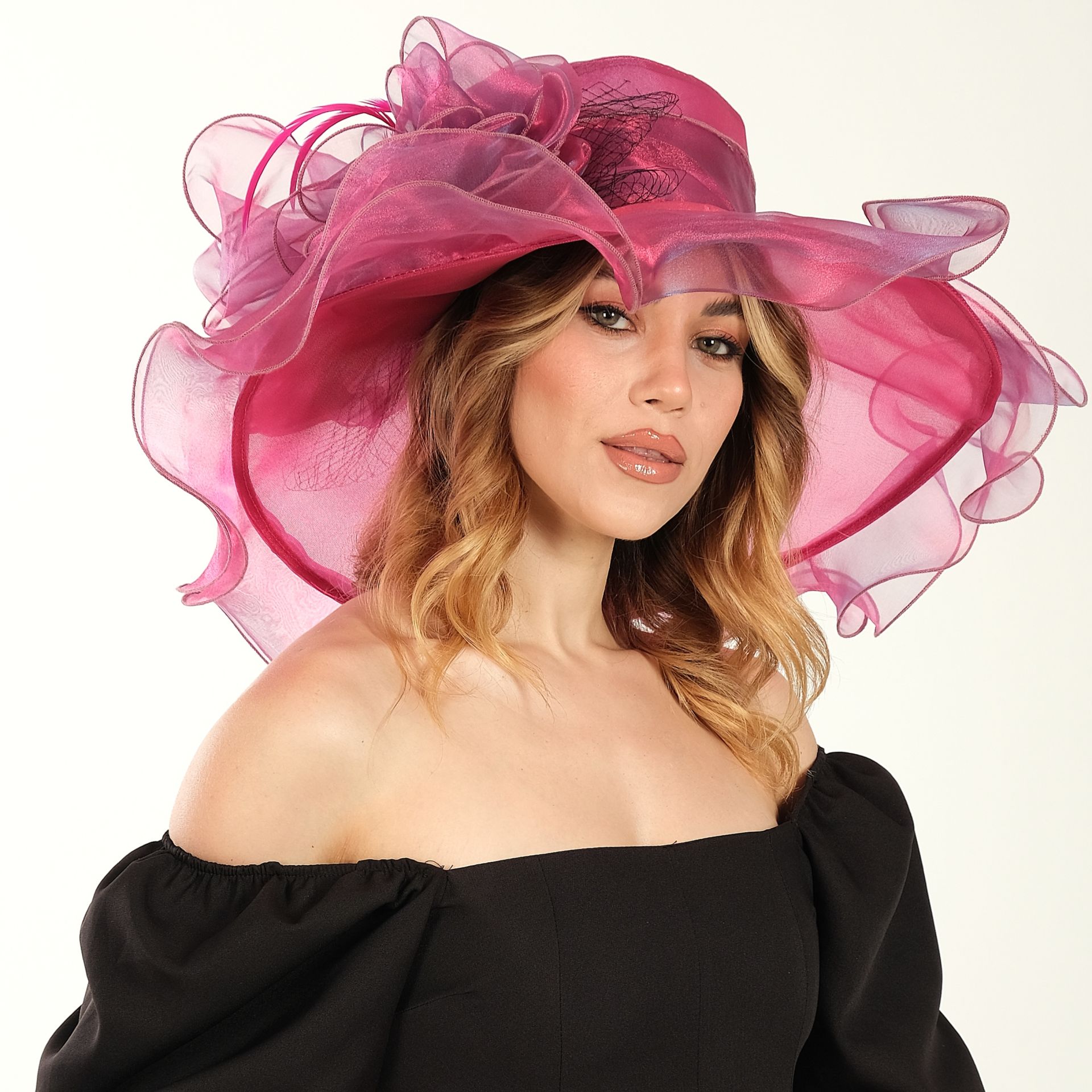 Carol Fuşya Pembe Renk Alternatifli  Elegan  Şapka 45 cm Özel Şapka Kutulu