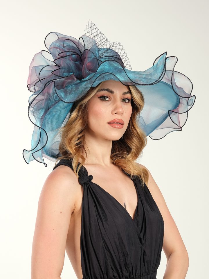 Carol Mavi Renk Alternatifli  Elegan Şapka 45 cm Özel Şapka Kutulu