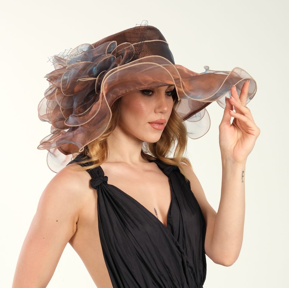 Carol Kahverengi Renk Alternatifli  Elegan  Şapka 45 cm Özel Şapka Kutulu