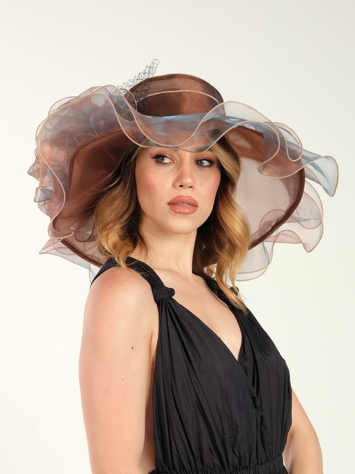 Carol Kahverengi Renk Alternatifli  Elegan  Şapka 45 cm Özel Şapka Kutulu