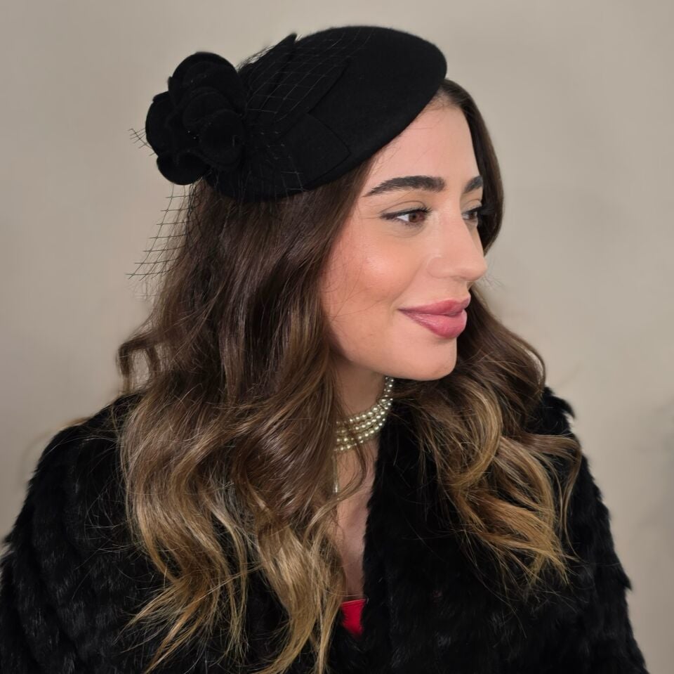 Rose Siyah Renk Vualet Şapka