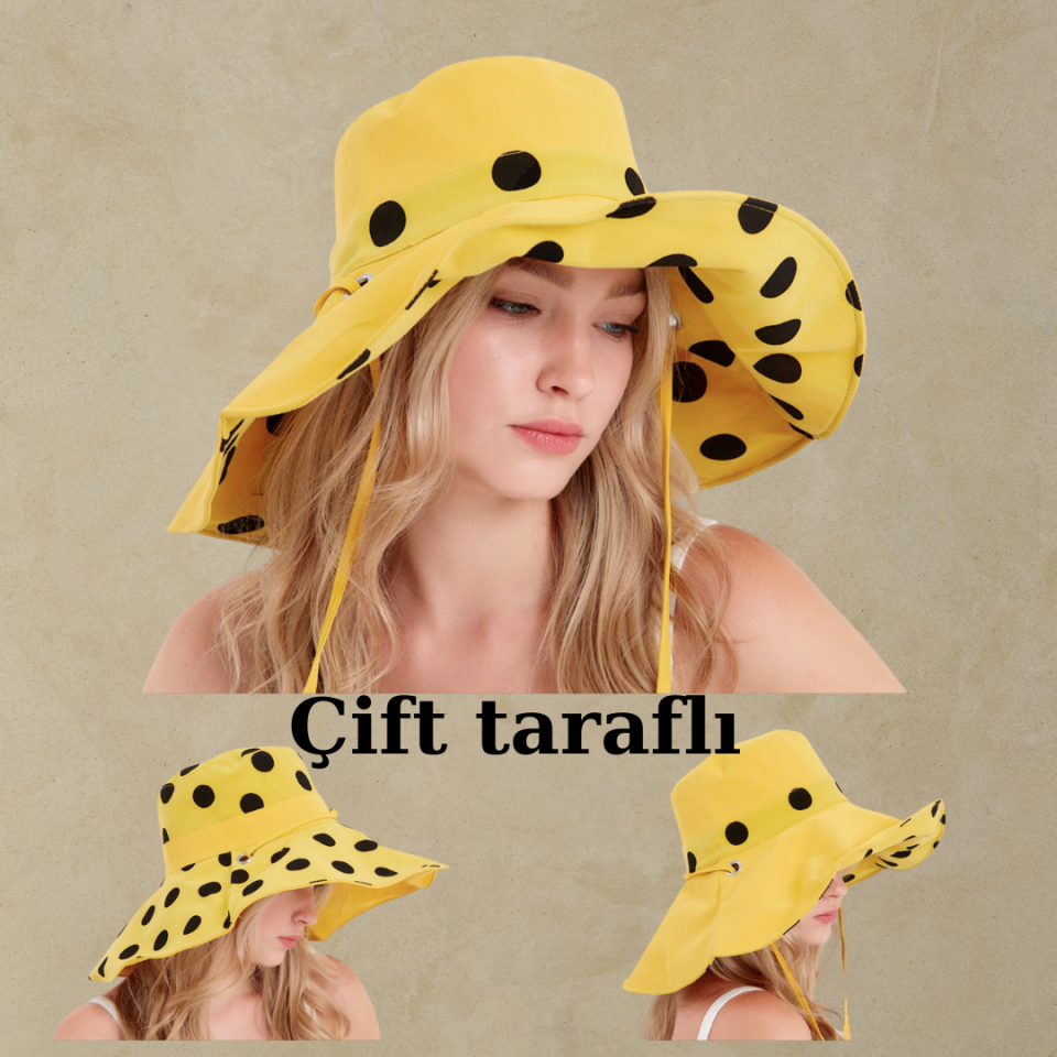 Country Sarı Siyah Renk Puantiyeli Şapka 45 cm
