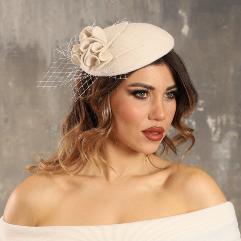 Rose Ekru Renk Vualet Şapka