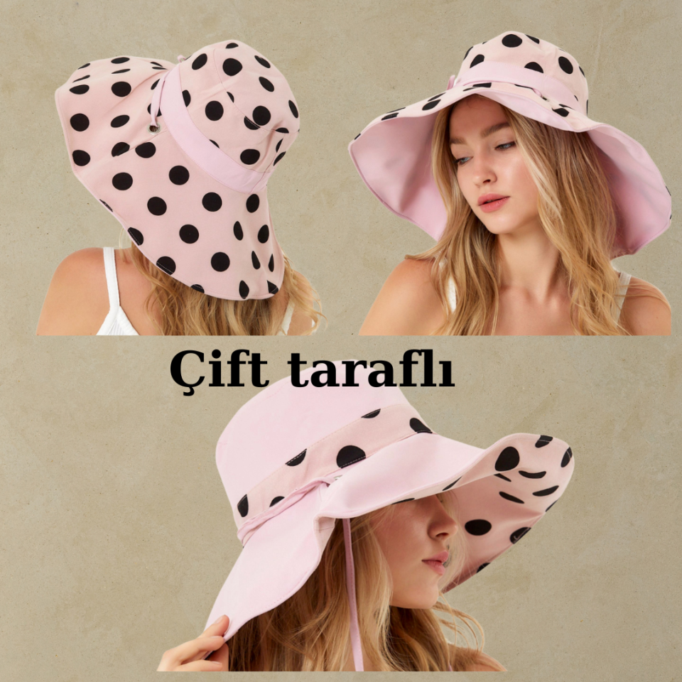 Country Pembe Siyah Renk Puantiyeli Şapka 45 cm