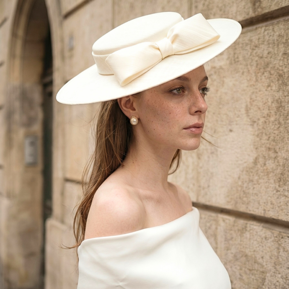 Holly Krem Renk Vualet Şapka 40 cm Özel Şapka Kutulu