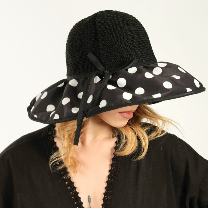 Country Siyah Beyaz Puantiyeli Şapka 45 cm