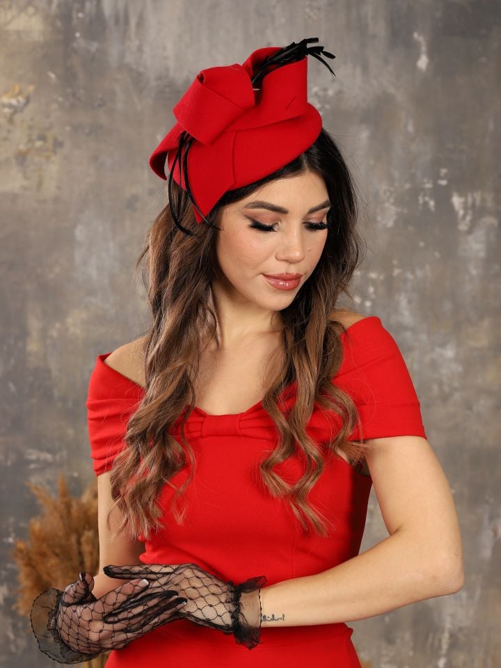 Angel Kırmızı Renk Fiyonklu Vualet Şapka