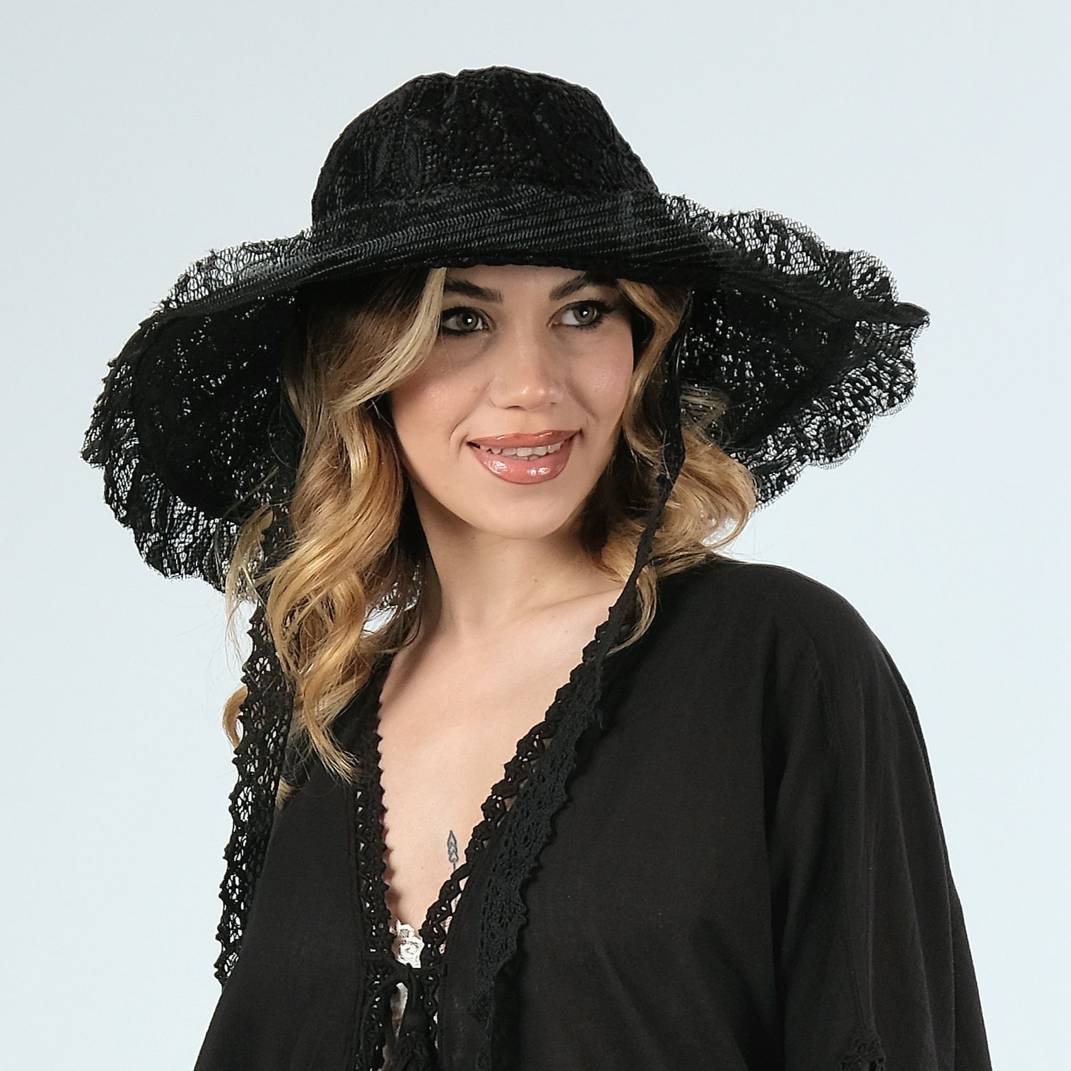 Country Siyah Renk Dantel Şapka 48 cm