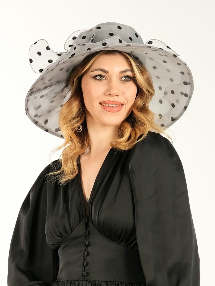 Agatha Gri Siyah Renk Şapka 42 cm