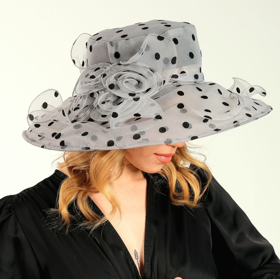 Agatha Gri Siyah Renk Şapka 42 cm