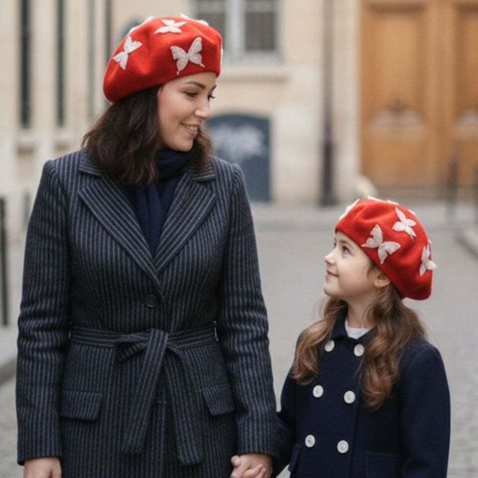 Amata Kırmızı Anne Kız Çocuk Kombin Ressam Bere – 2’li Set