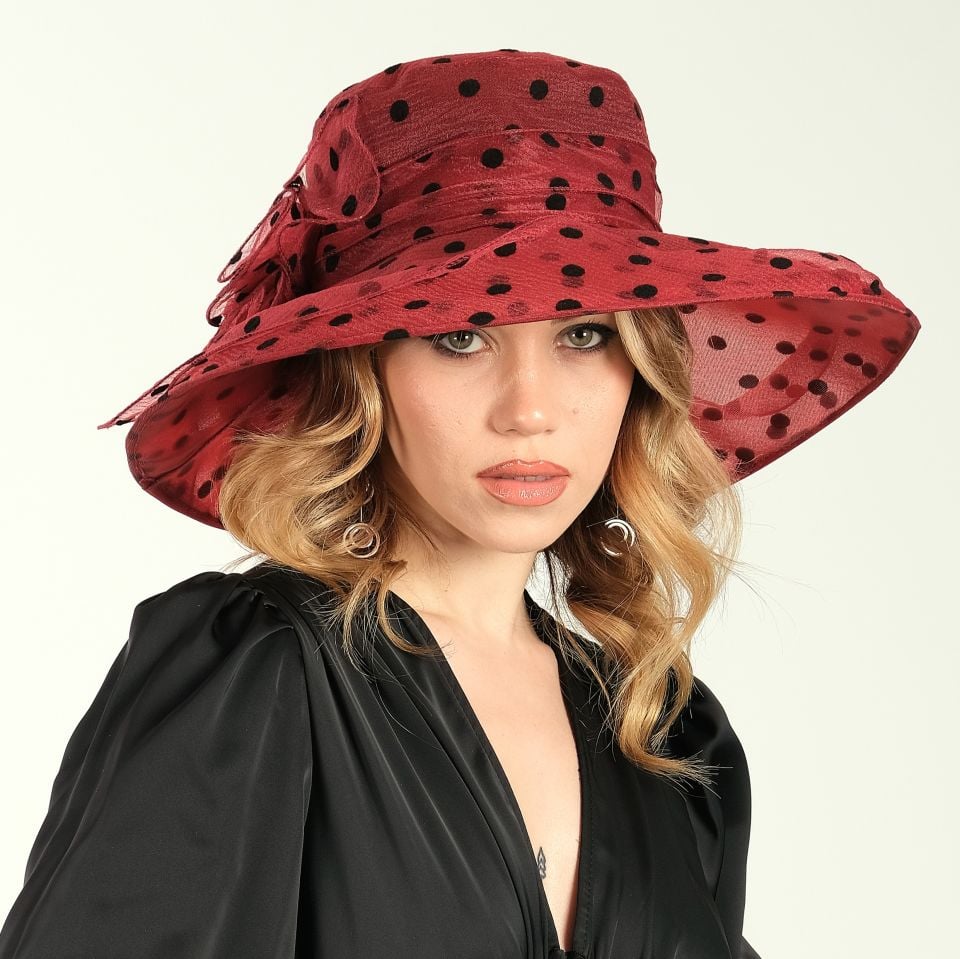 Agatha Bordo Siyah Renk Şapka 42 cm