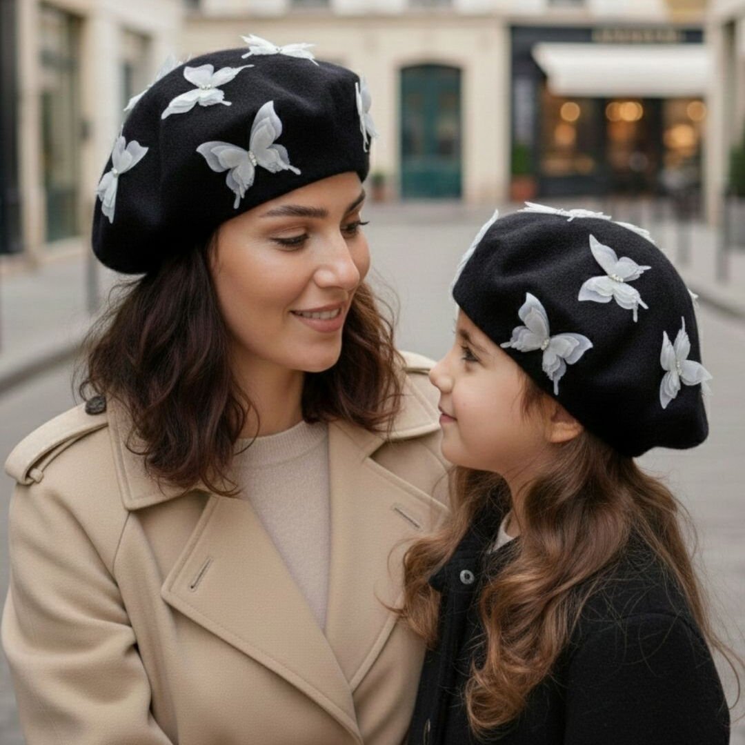 Amata Siyah Anne Kız Çocuk Kombin Ressam Bere – 2’li Set