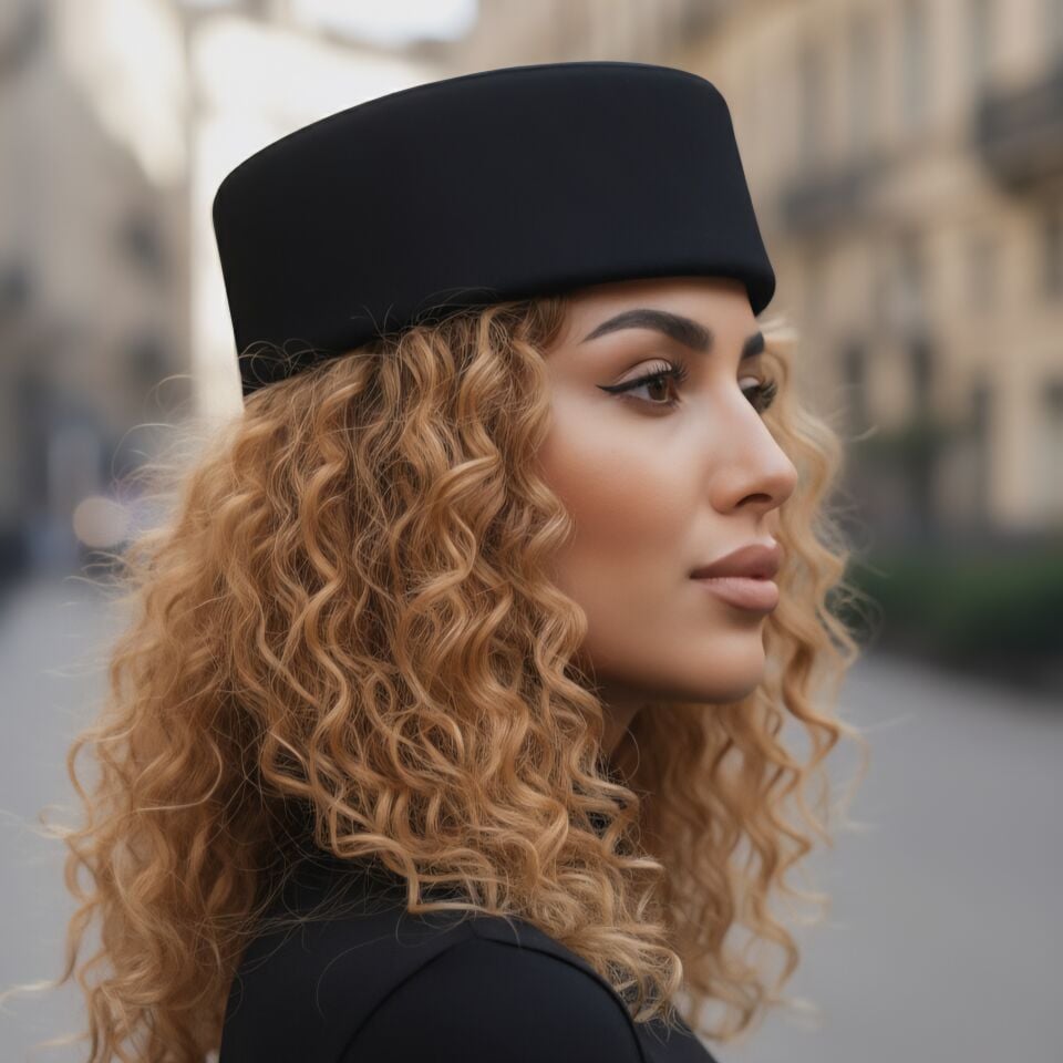 Nora Siyah Renk Mat Saten Fes  Şapka 57 cm