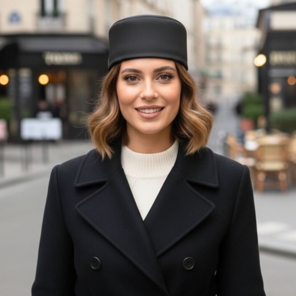 Nora Siyah Renk Mat Saten Şapka 57 cm