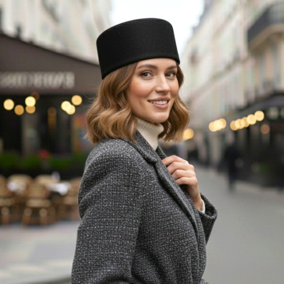 Nora Siyah Renk Kaşe Şapka 57 cm