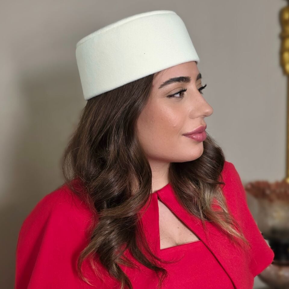 Nora Ekru Renk Kaşe Fes Şapka 57 cm