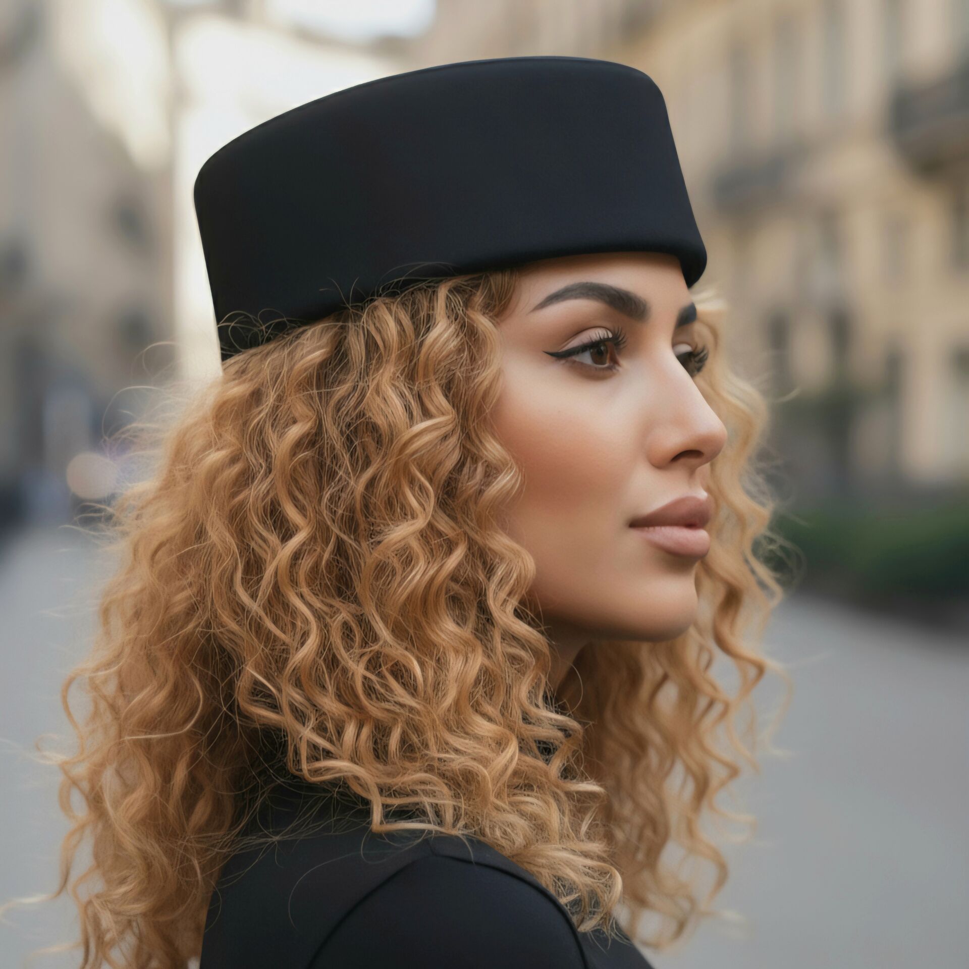 Nora Siyah Renk Saten Fes Şapka 57 cm