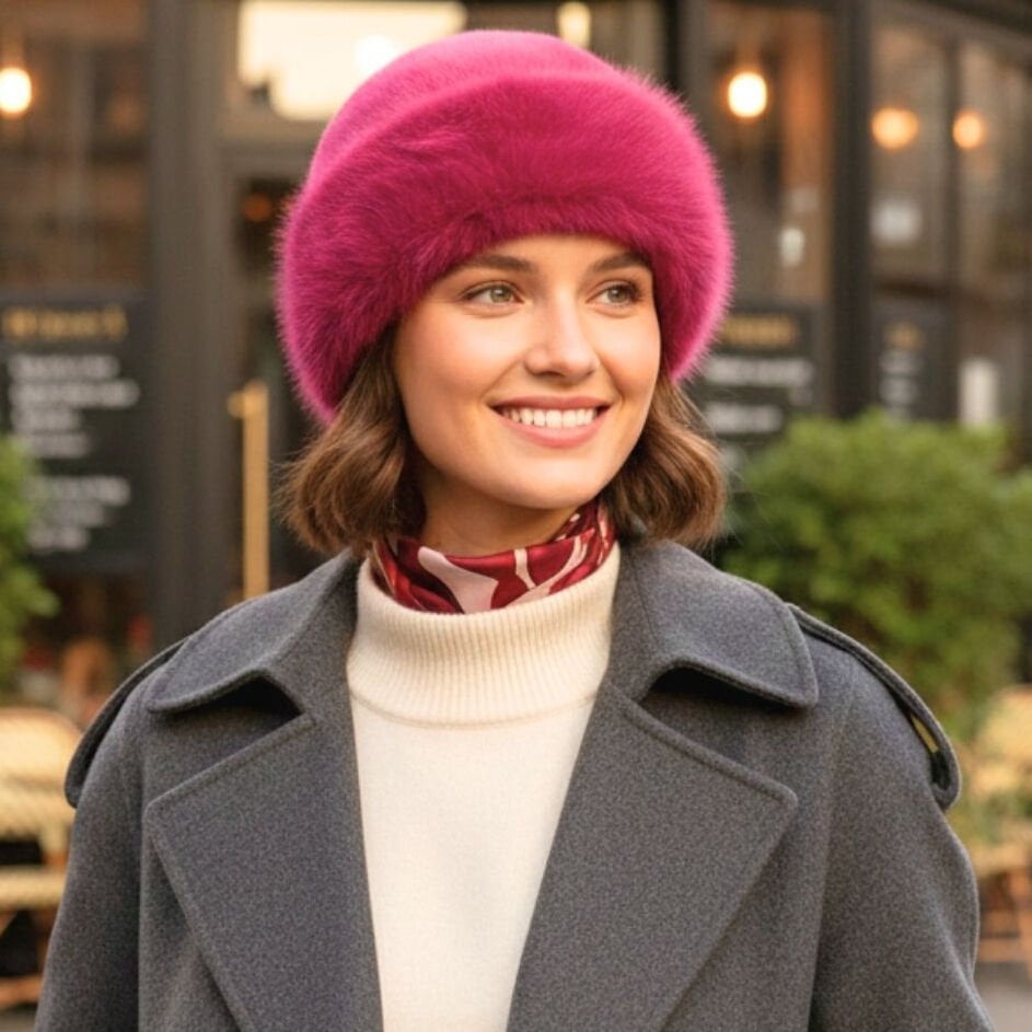 Anna Fuşya Pembe Peluş Şapka