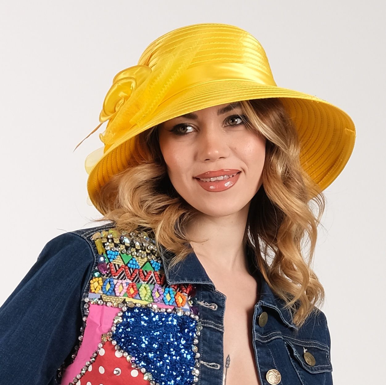 Margaret Sarı Renk Şapka  35 cm