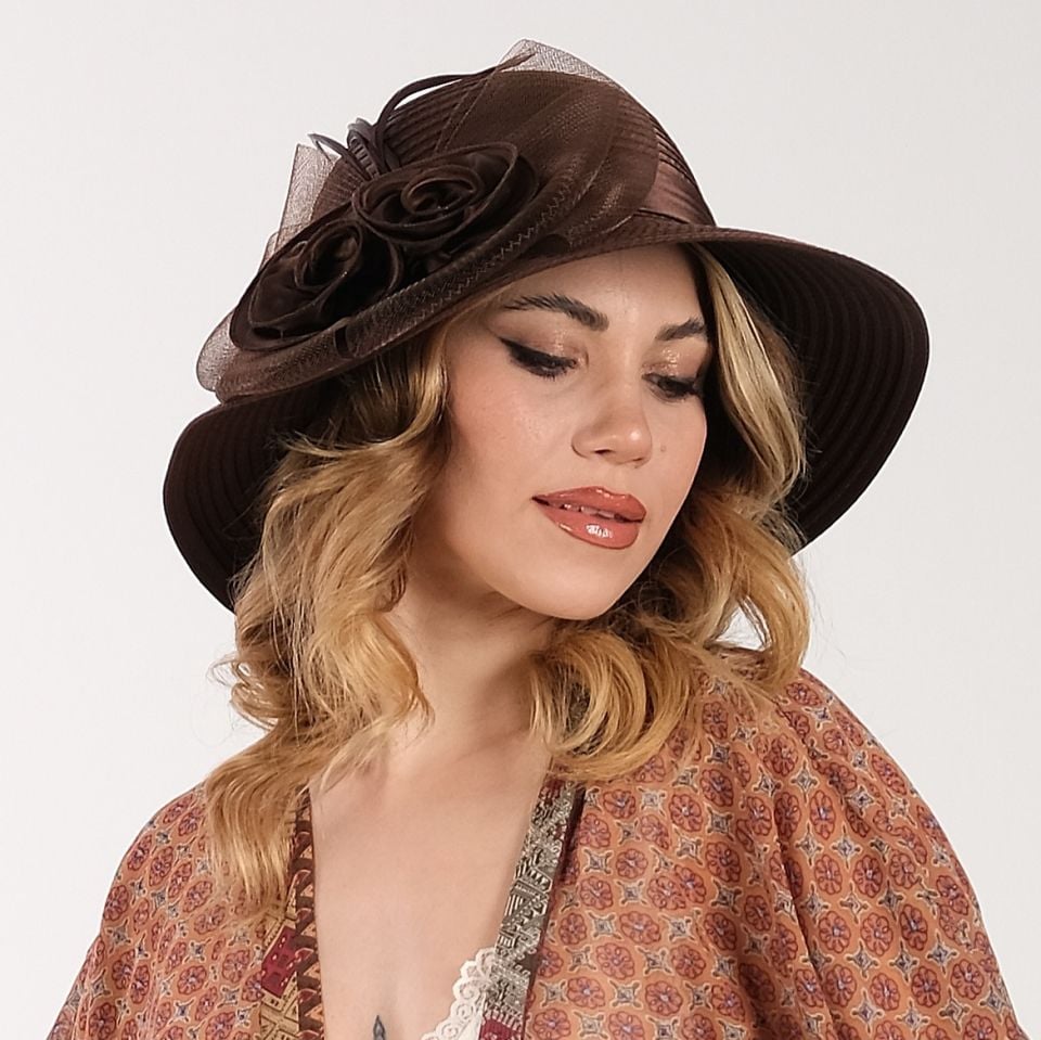 Margaret Kahverengi Renk Şapka 35 cm Özel Şapka Kutulu