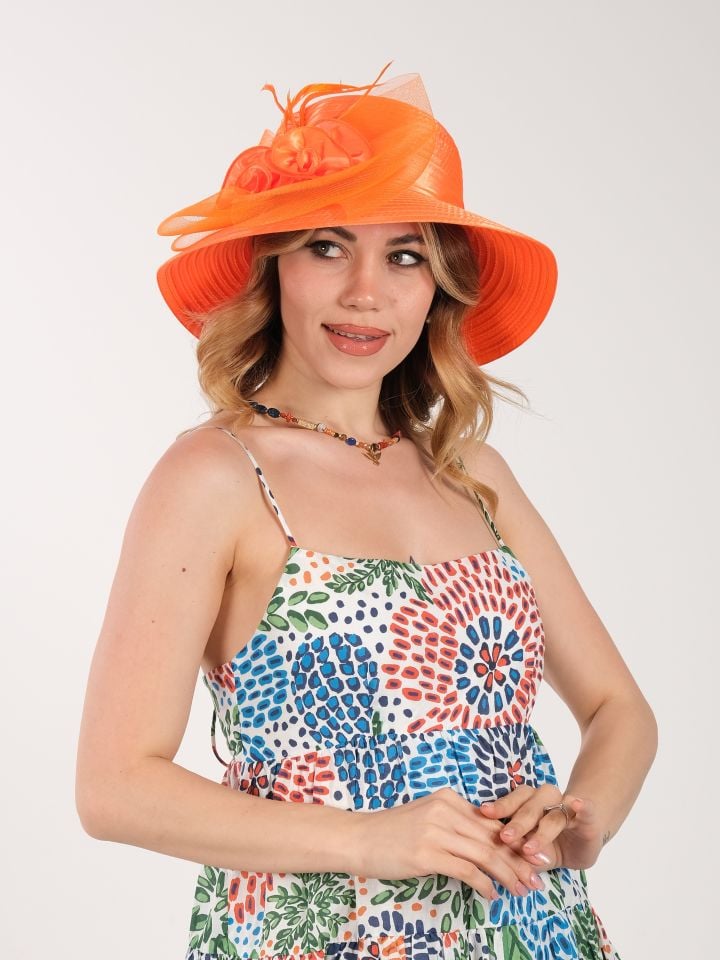Margaret Turuncu Renk Şapka 35 cm