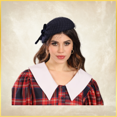 Perla Lacivert Renk Fiyonklu Vualet Şapka