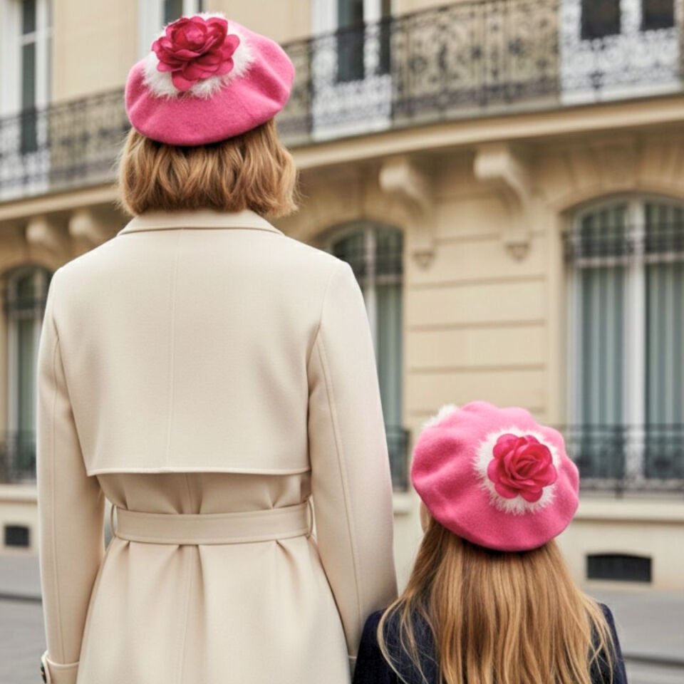 Amata Fuşya Pembe Anne Kız Çocuk Kombin Ressam Bere – 2’li Set