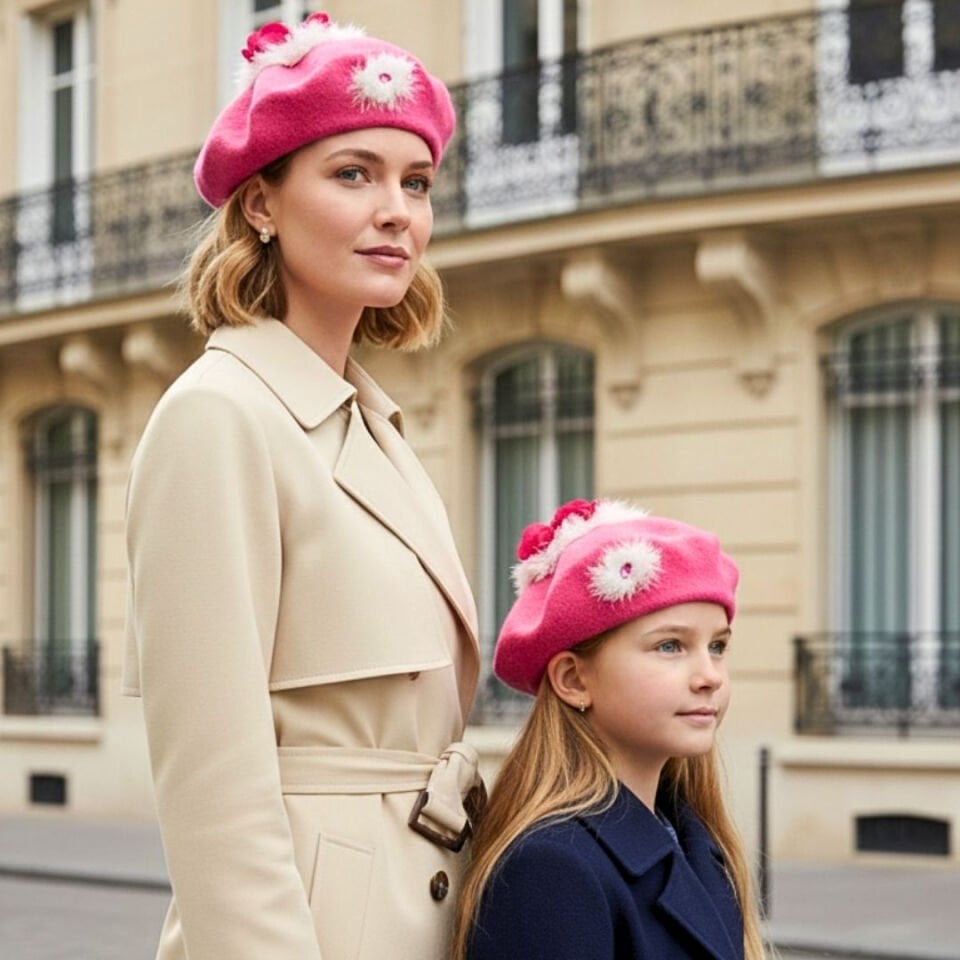 Amata Fuşya Pembe Anne Kız Çocuk Kombin Ressam Bere – 2’li Set