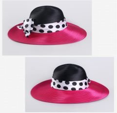 Blanche Puantiyeli Siyah Fuşya Pembe Renk Elegan  Şapka  40 cm - Özel Kutulu